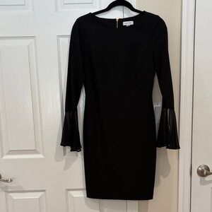 Calvin Klein Black Long Sleeve Dress with Sheer Cuffs